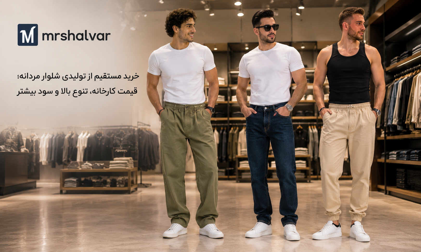 خرید مستقیم از تولیدی شلوار مردانه جین کتان لینن نیم بگ